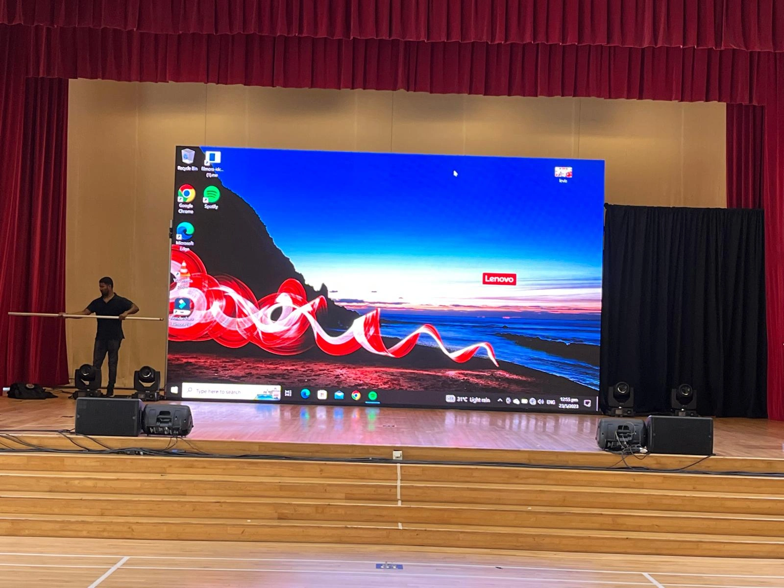 School Auditorium Stage with Large Center LED Screen