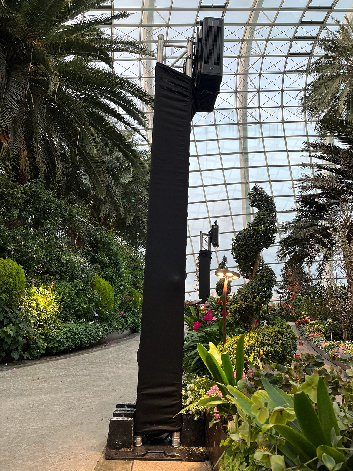 Single Truss Speaker Tower with Black Scrim Cover