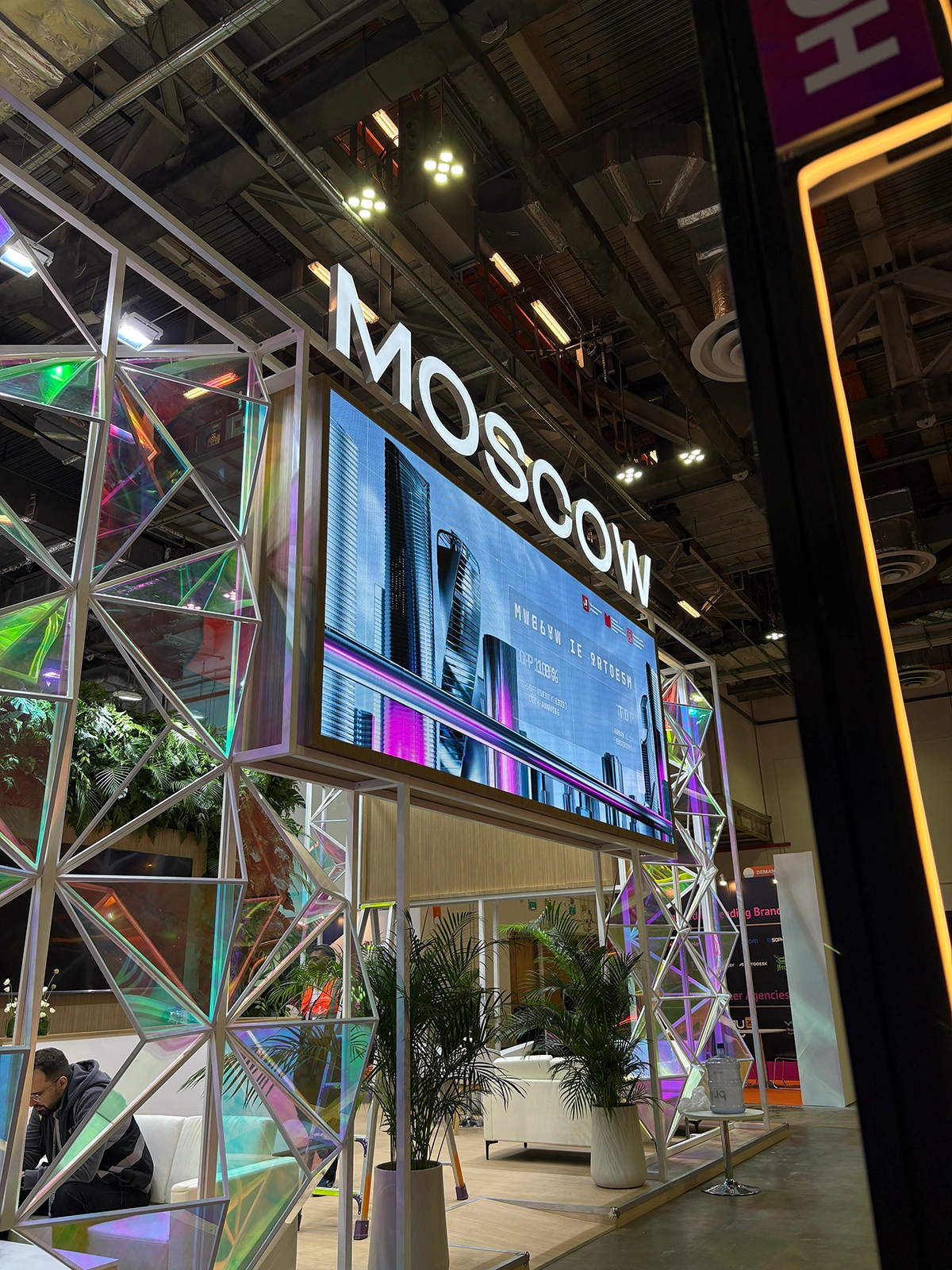 Overhead Hanging LED Screen with Moscow Signage
