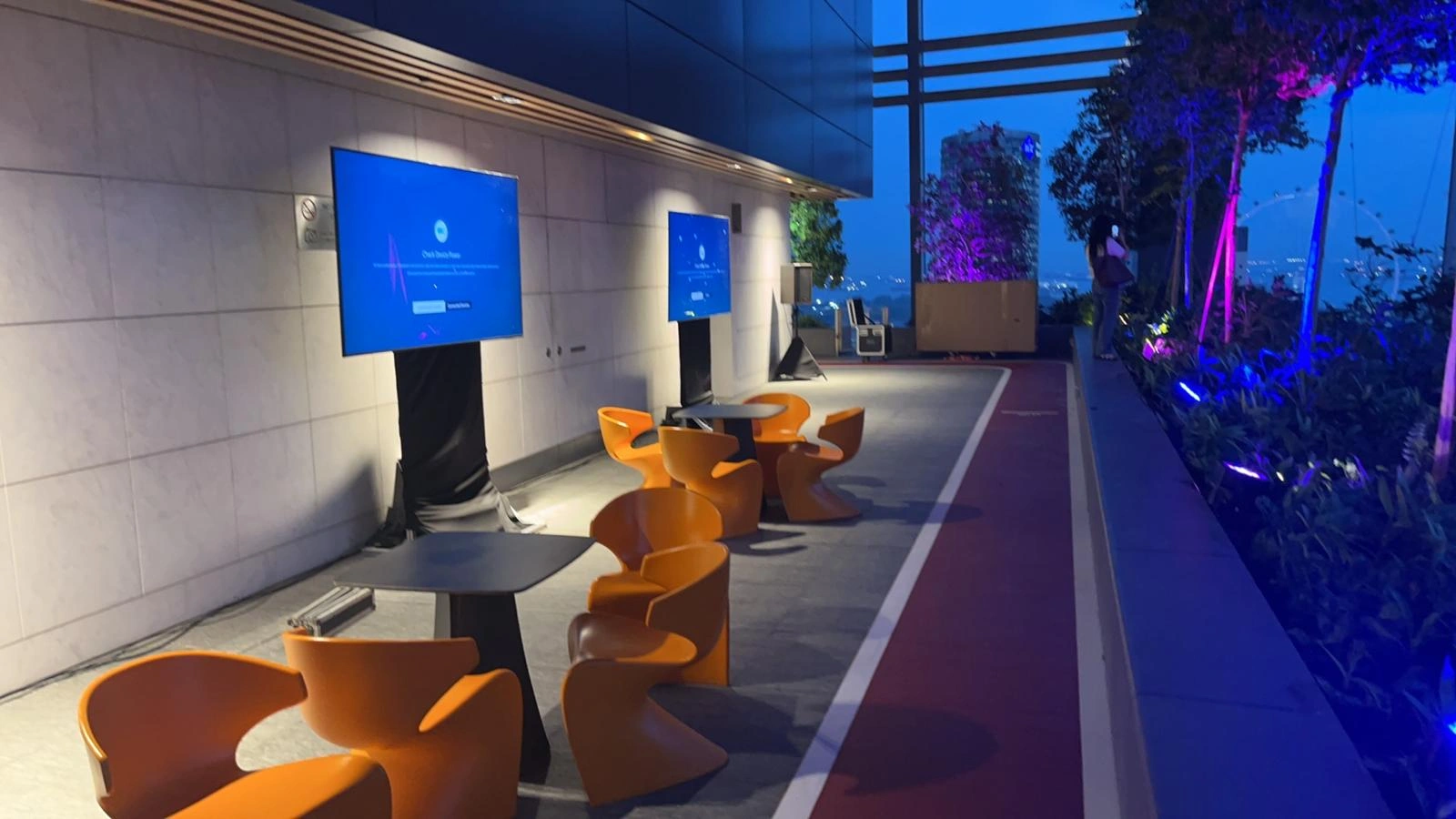 Outdoor Rooftop Lounge with Freestanding Presentation Displays